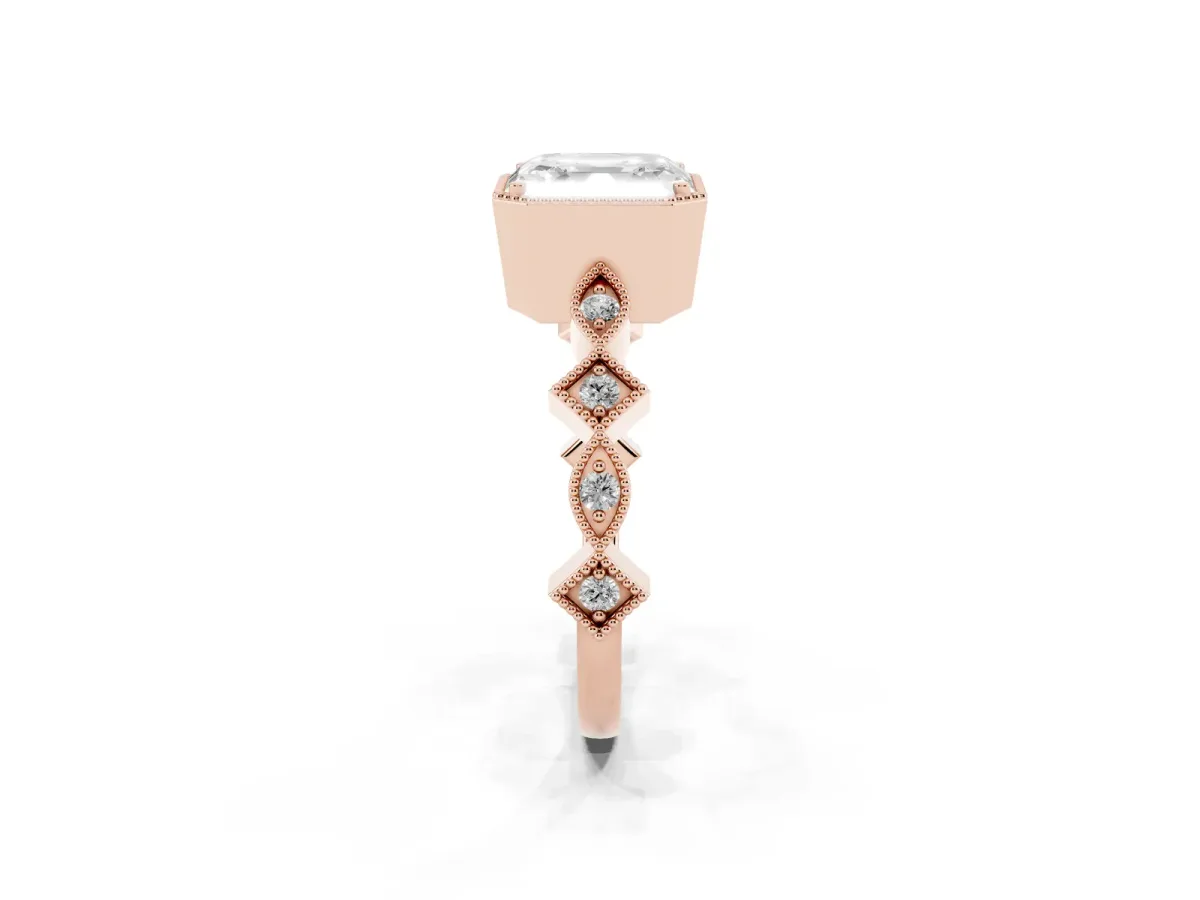 Asscher Cut Milgrain Marquise Diamond Twist Band Ring Rose gold