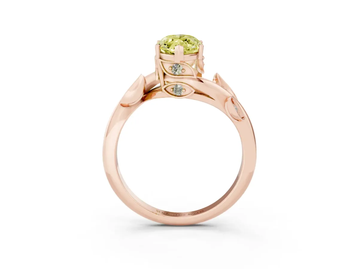 Fancy Yellow Marquise Cut Solitaire Twist Engagement Ring with Leaf Accents and Prong Setting Rose gold