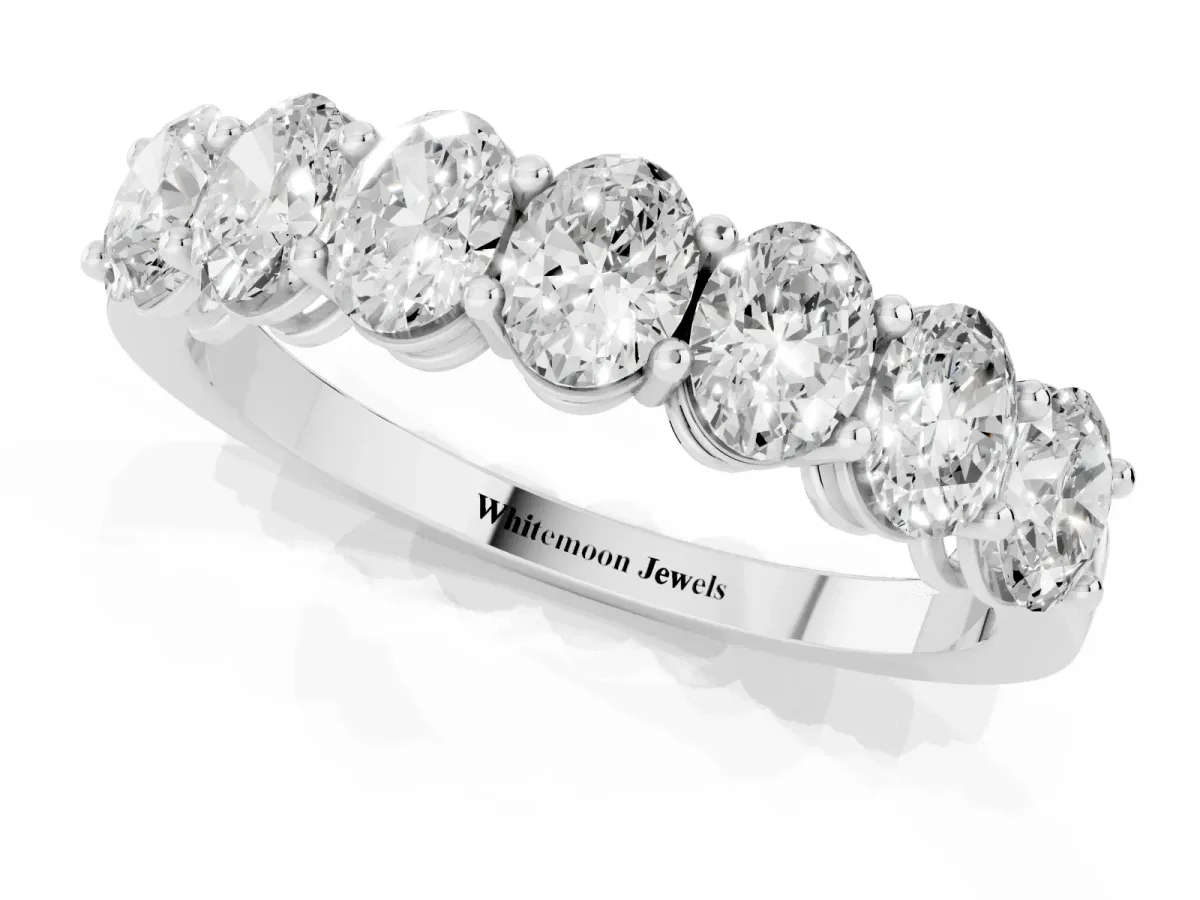Oval Diamond Shared Prong Eternity Band Platinum