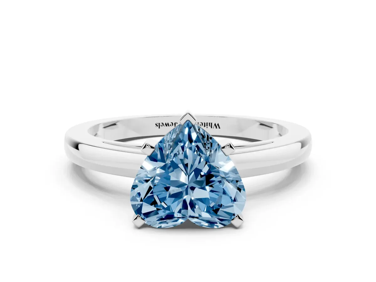 Fancy Blue Heart Cut Solitaire Diamond Engagement Ring with Four-Prong Setting on a Classic Band White gold