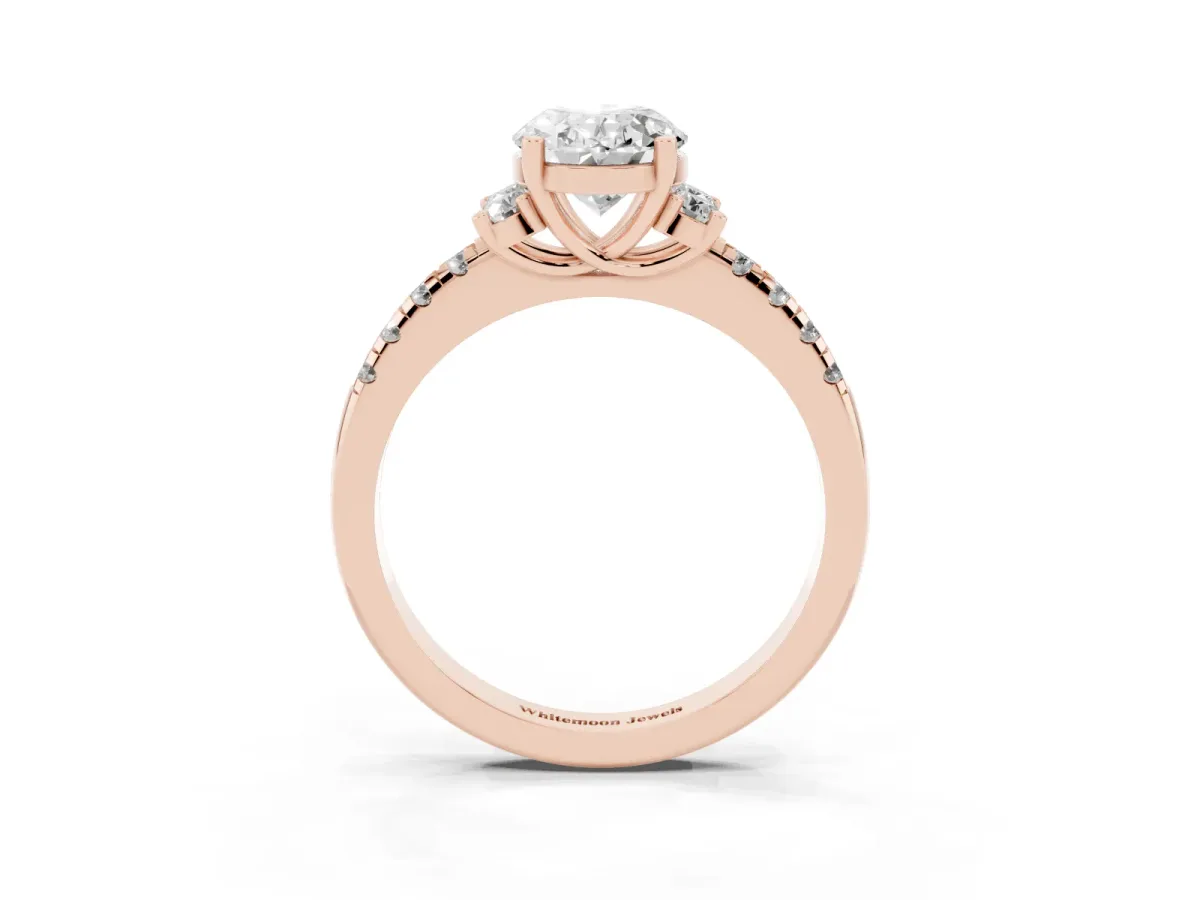 Oval Cut Diamond Three-Stone Pave Band with Four-Prong Setting Rose gold