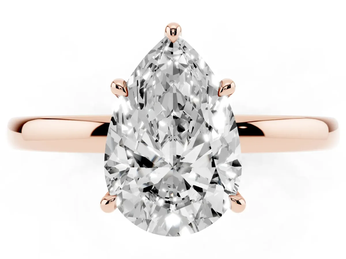 Pear Cut Solitaire Engagement Ring with Cathedral Band and Four-Prong Setting Rose gold