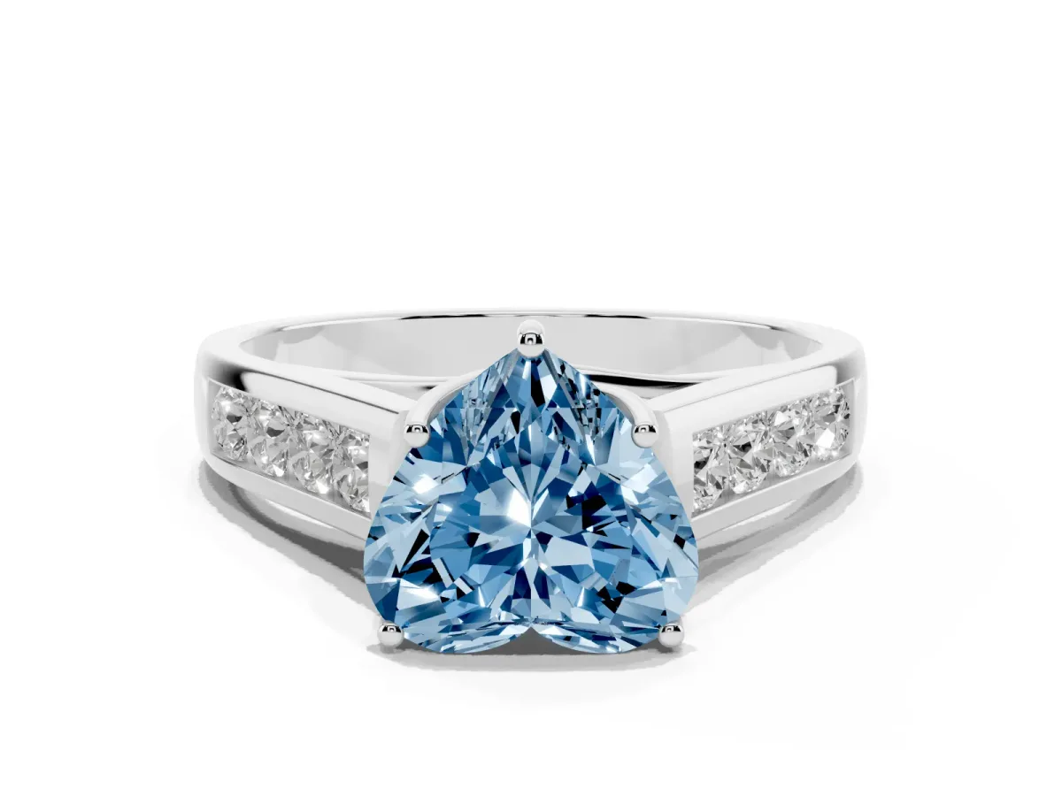 Fancy Blue Heart Cut Solitaire Channel-Set Diamond Engagement Ring with Four-Prong Setting Platinum