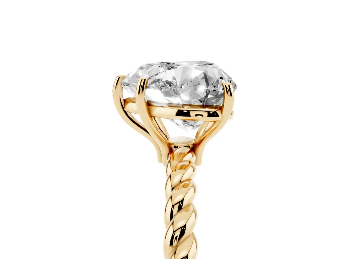 Heart Cut Solitaire Twisted Band 4-Prong Ring Yellow gold
