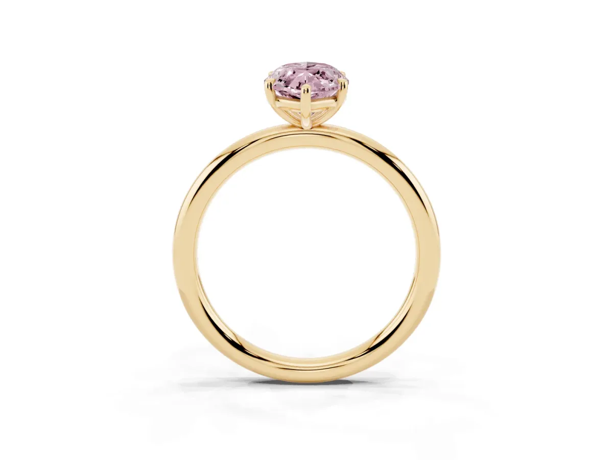Fancy Pink Marquise Cut Solitaire Diamond Ring with Four-Prong Setting on a Plain Band Yellow gold