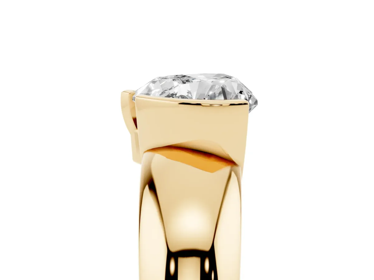 Heart Cut Solitaire Tension Set Diamond Ring with Wide Band Yellow gold