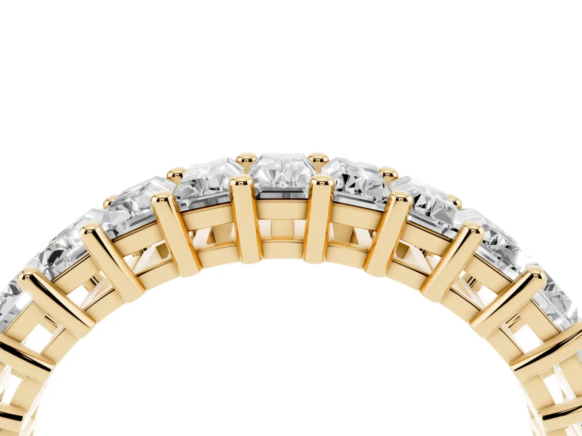 Baguette Cut Half Eternity Band with Shared Prong Setting Yellow gold