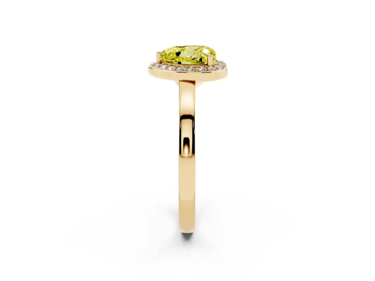 Fancy Yellow Heart Cut Halo Diamond Ring with Solitaire Band and Prong Setting Yellow gold
