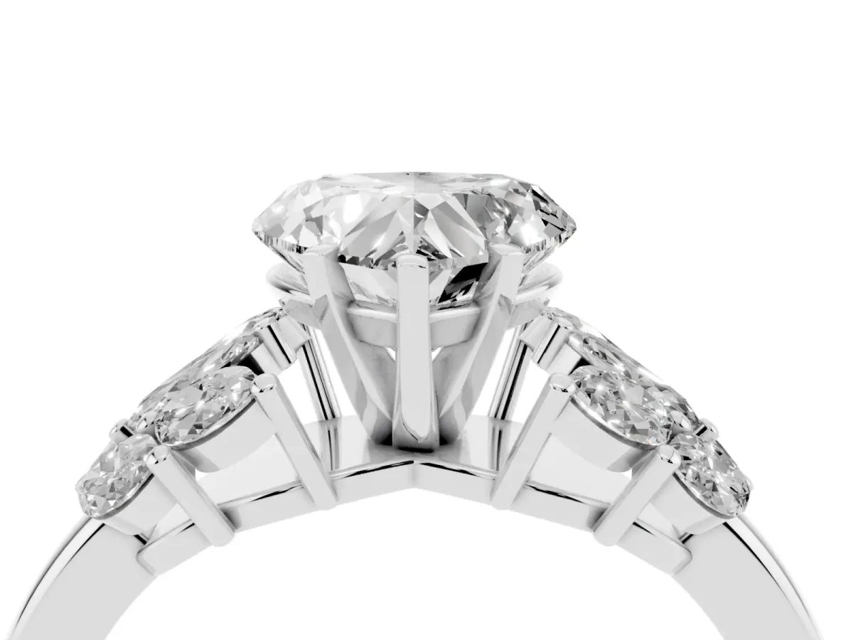 Heart Cut Diamond Cluster Leaf Design Ring with Prong Setting Silver