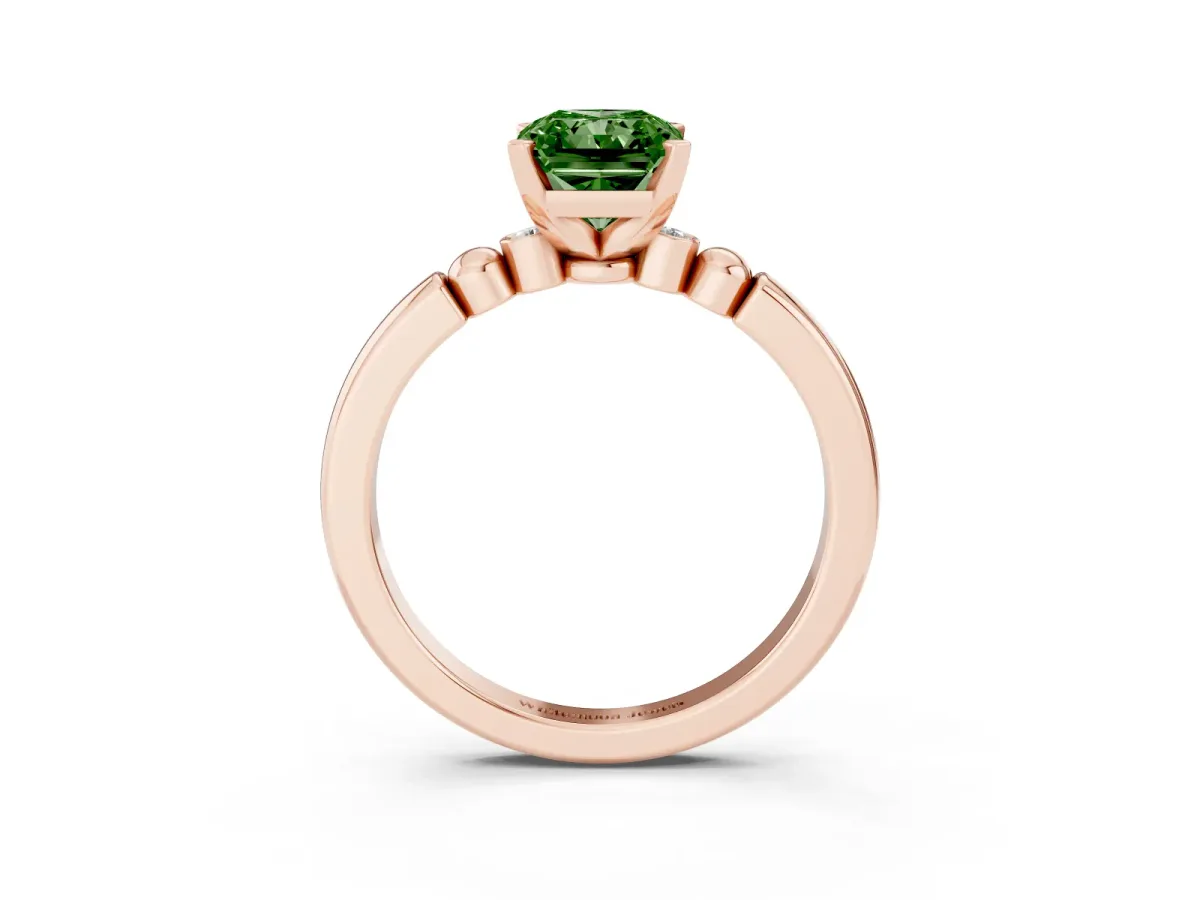 Fancy Green Radiant Cut Solitaire Beaded Band with Four-Prong Setting Rose gold