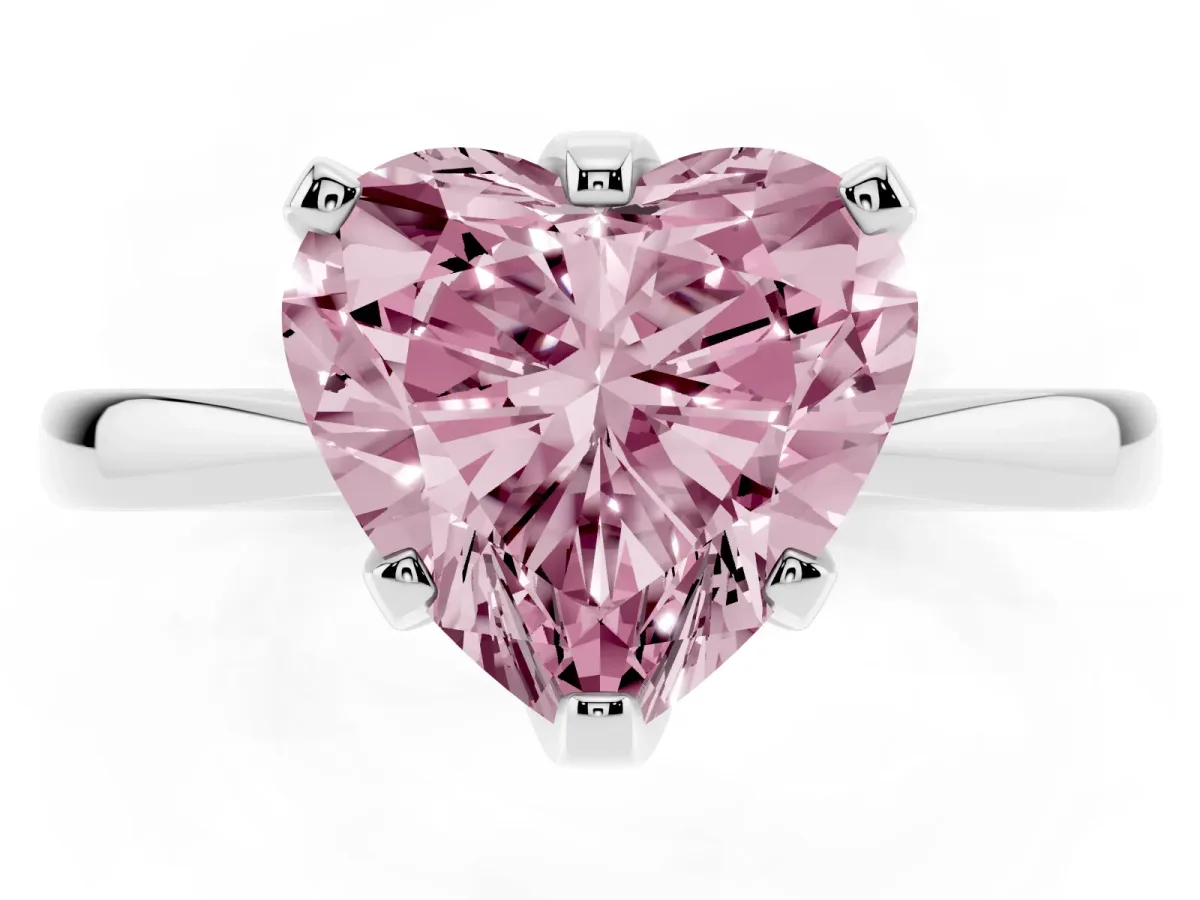 Fancy Pink Heart Cut Solitaire Engagement Ring with Six-Prong Setting and Tapered Band Silver