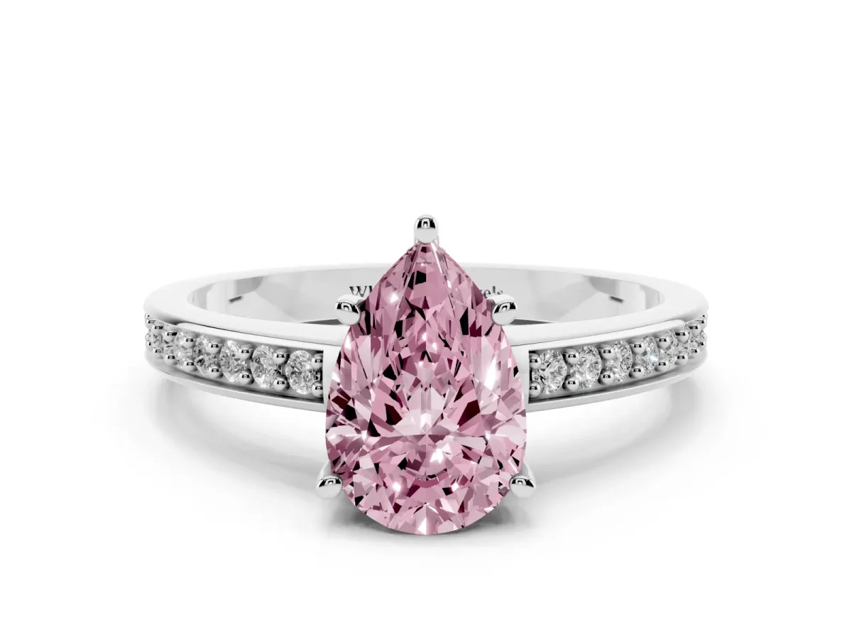 Fancy Pink Pear Cut Solitaire Pavé Band Prong Setting Ring Silver