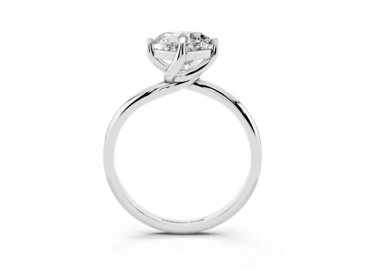 Cushion Cut Diamond Solitaire Engagement Ring with Four-Prong Setting and Classic Band Silver