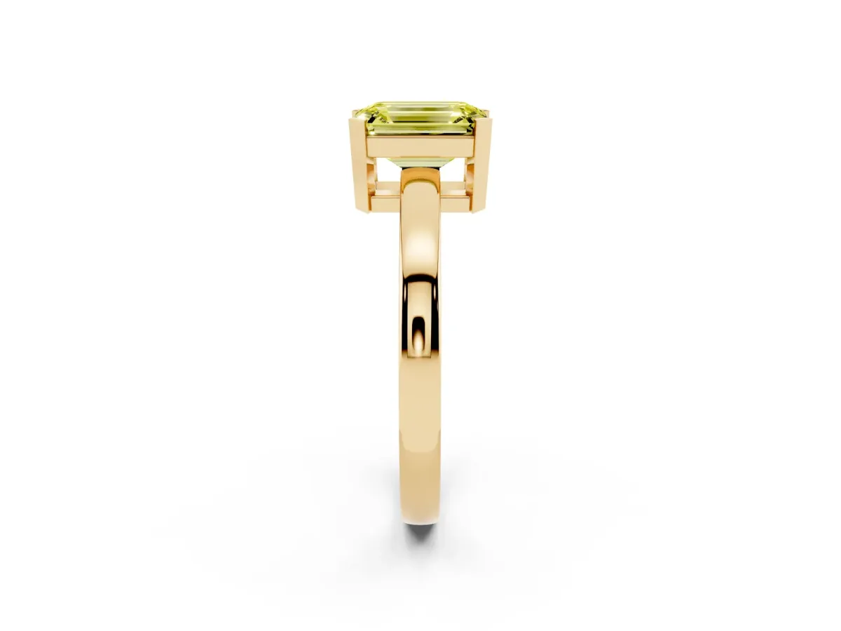 Fancy Yellow Emerald Cut Cut Solitaire Ring with Four-Prong Setting and Classic Band Yellow gold