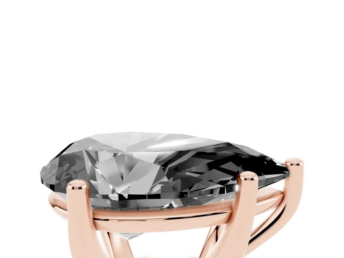 Fancy Black Pear Cut Cut Diamond Solitaire Engagement Ring with Tapered Plain Band and Four-Prong Setting Rose gold