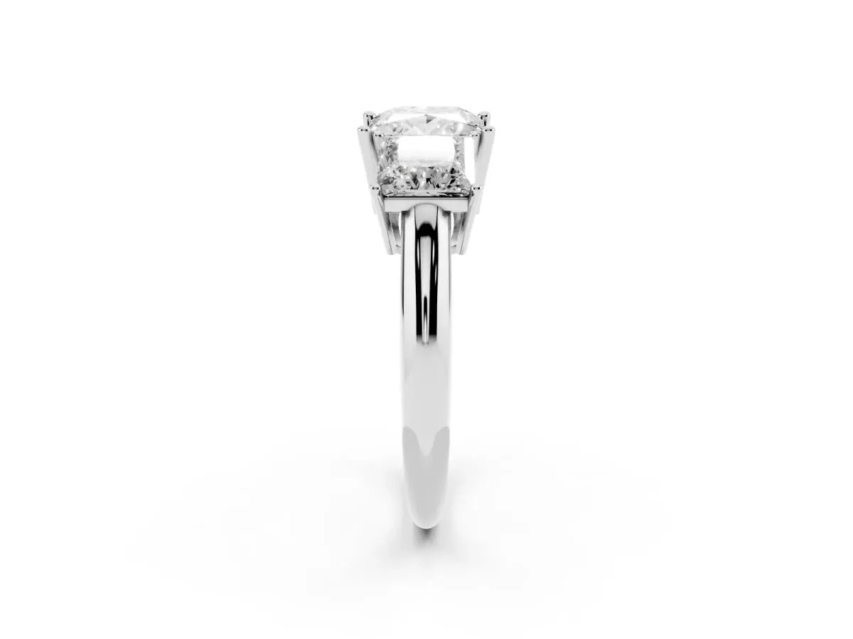 Three-Stone Princess Cut Cut Diamond Engagement Ring with Prong Setting on a White Gold Band Silver
