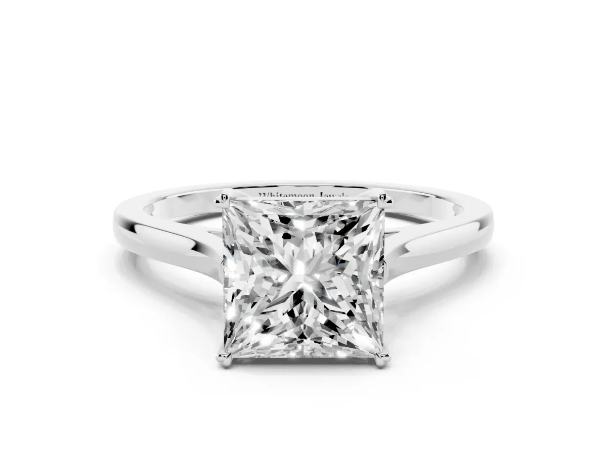 Princess Cut Solitaire Heart Prong Engagement Ring with Tapered Band White gold