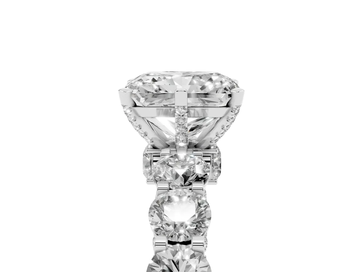 Radiant Cut Diamond Side Stone Engagement Ring with Four-Prong Setting Silver