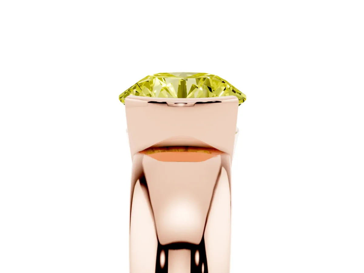 Fancy Yellow Round Cut Solitaire Tension Set Diamond Ring with Wide Band Rose gold
