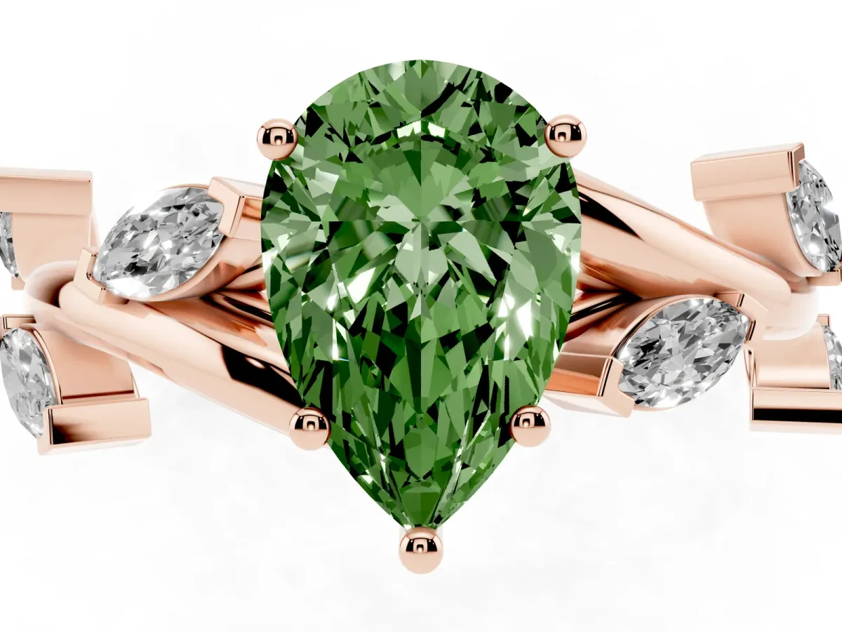 Fancy Green Pear Cut Solitaire Twisted Band Marquise Accent Prong Setting Ring Rose gold
