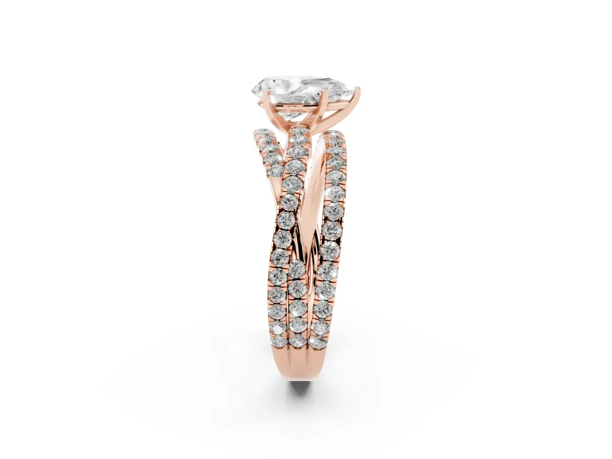 Pear Cut Solitaire Twist Band with Pavé Setting and Four-Prong Setting Rose gold