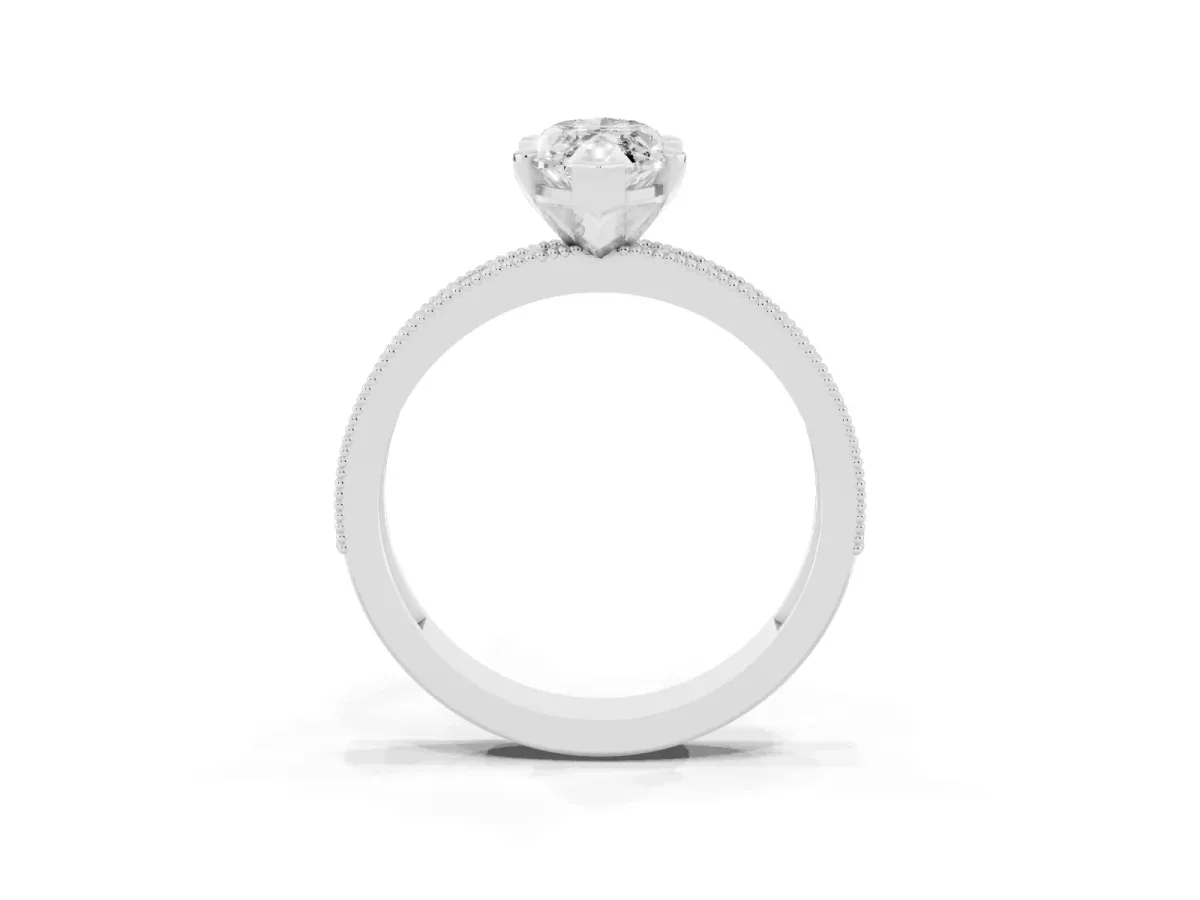 Marquise Cut Diamond Milgrain Pavé Engagement Ring with Four-Prong Setting Silver