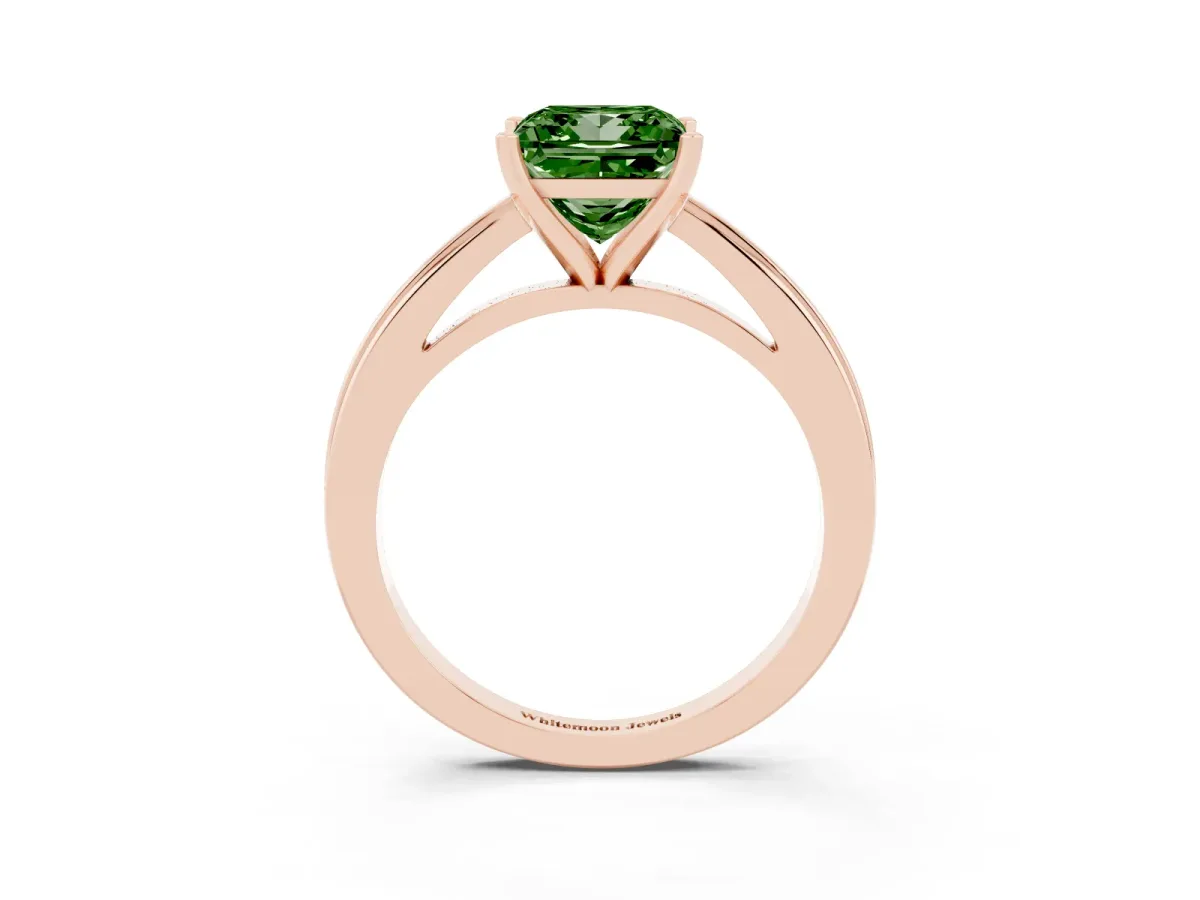 Fancy Green Princess Cut Solitaire Diamond Ring with Four-Prong Setting and Classic Band Rose gold