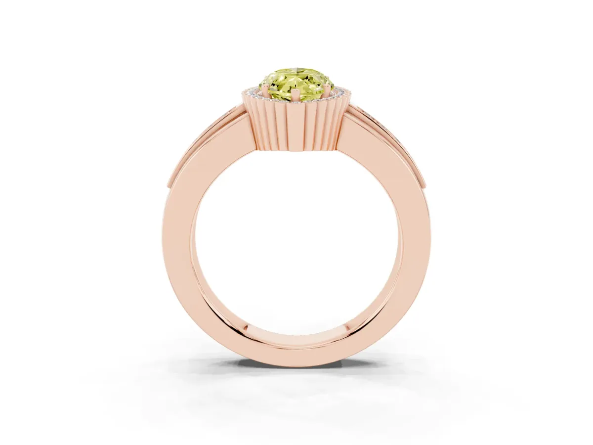 Fancy Yellow Marquise Cut Cut Halo Pave Band Four-Prong Ring Rose gold