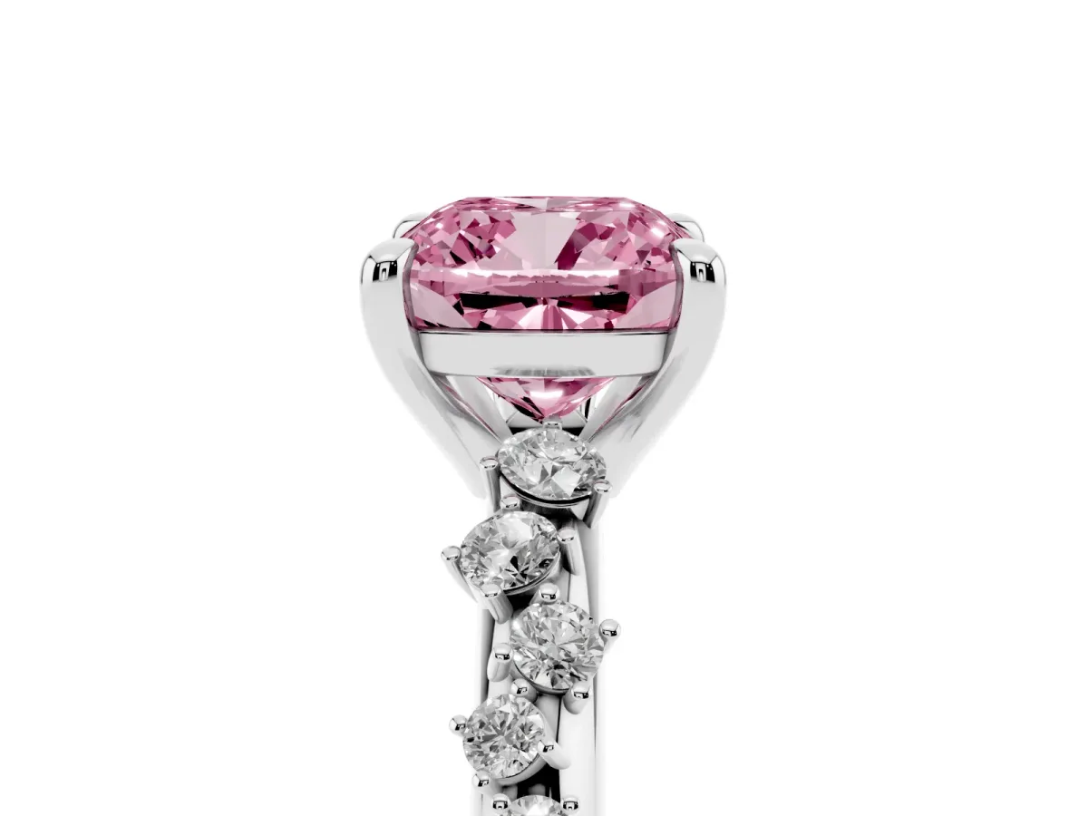Fancy Pink Cushion Cut Cut Diamond Vine Band with Four-Prong Setting Platinum