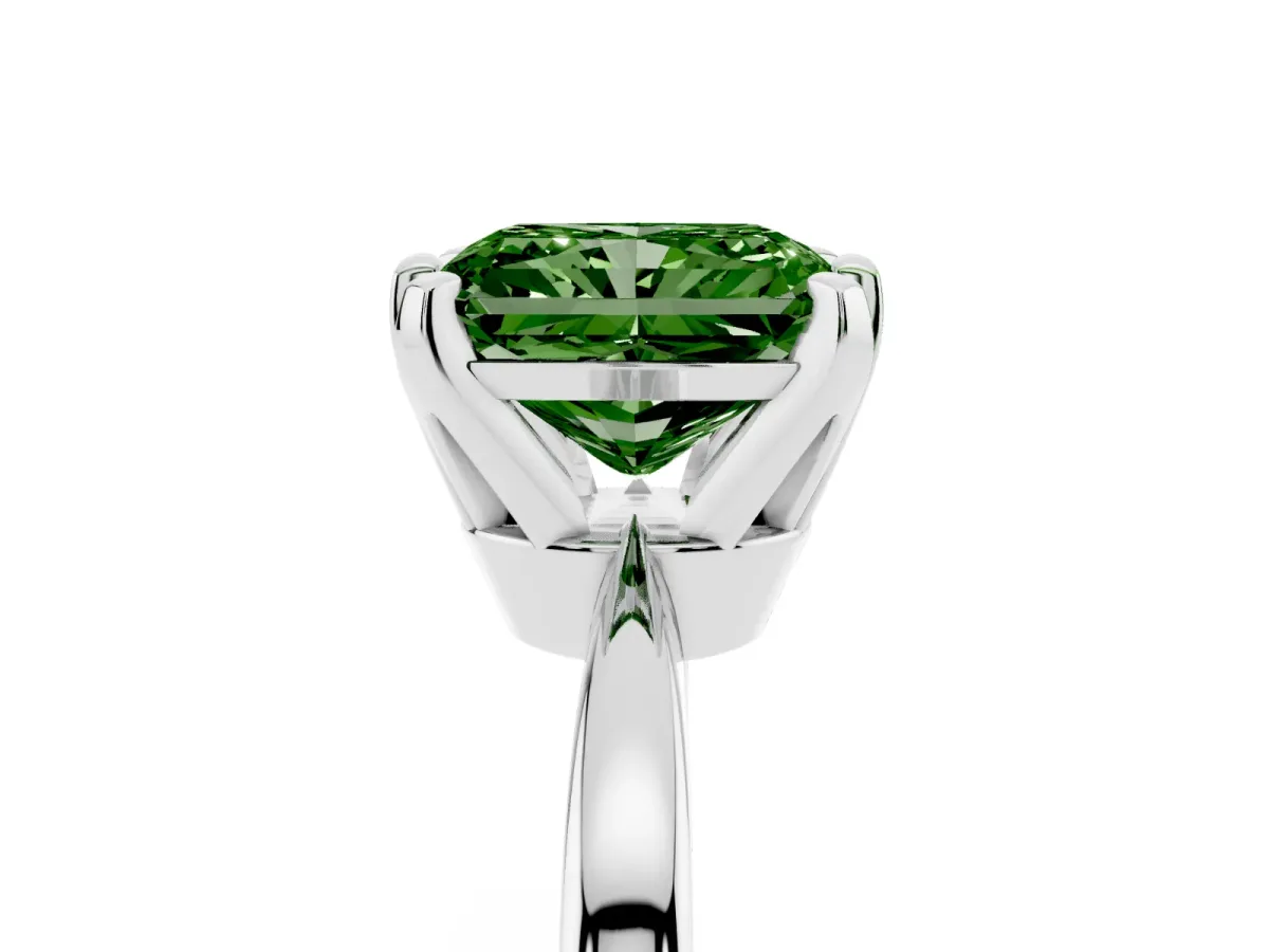 Fancy Green Radiant Cut Solitaire Engagement Ring with Six-Prong Setting and Tapered Band Silver