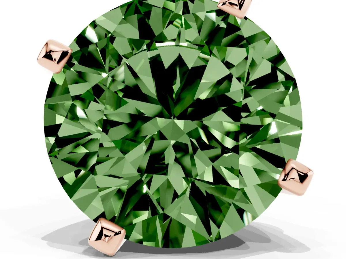 Fancy Green Round Cut Diamond Solitaire Ring with Prong Setting and Classic Band Rose gold