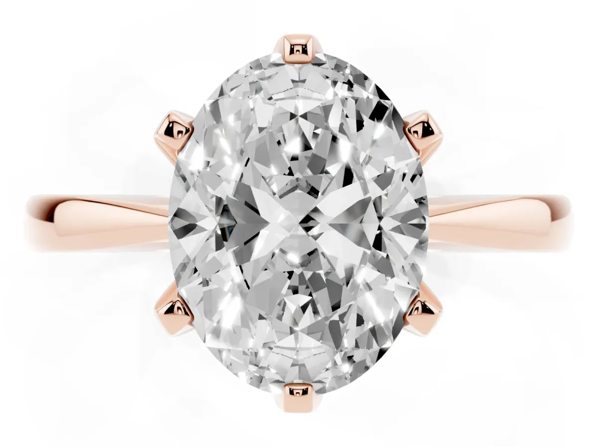 Oval Cut Solitaire Engagement Ring with Six-Prong Setting and Tapered Band Rose gold