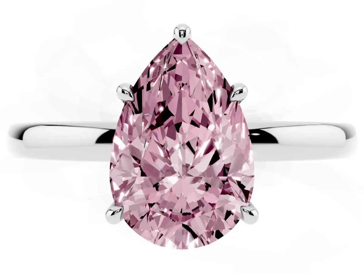 Fancy Pink Pear Cut Solitaire Engagement Ring with Cathedral Band and Four-Prong Setting Silver