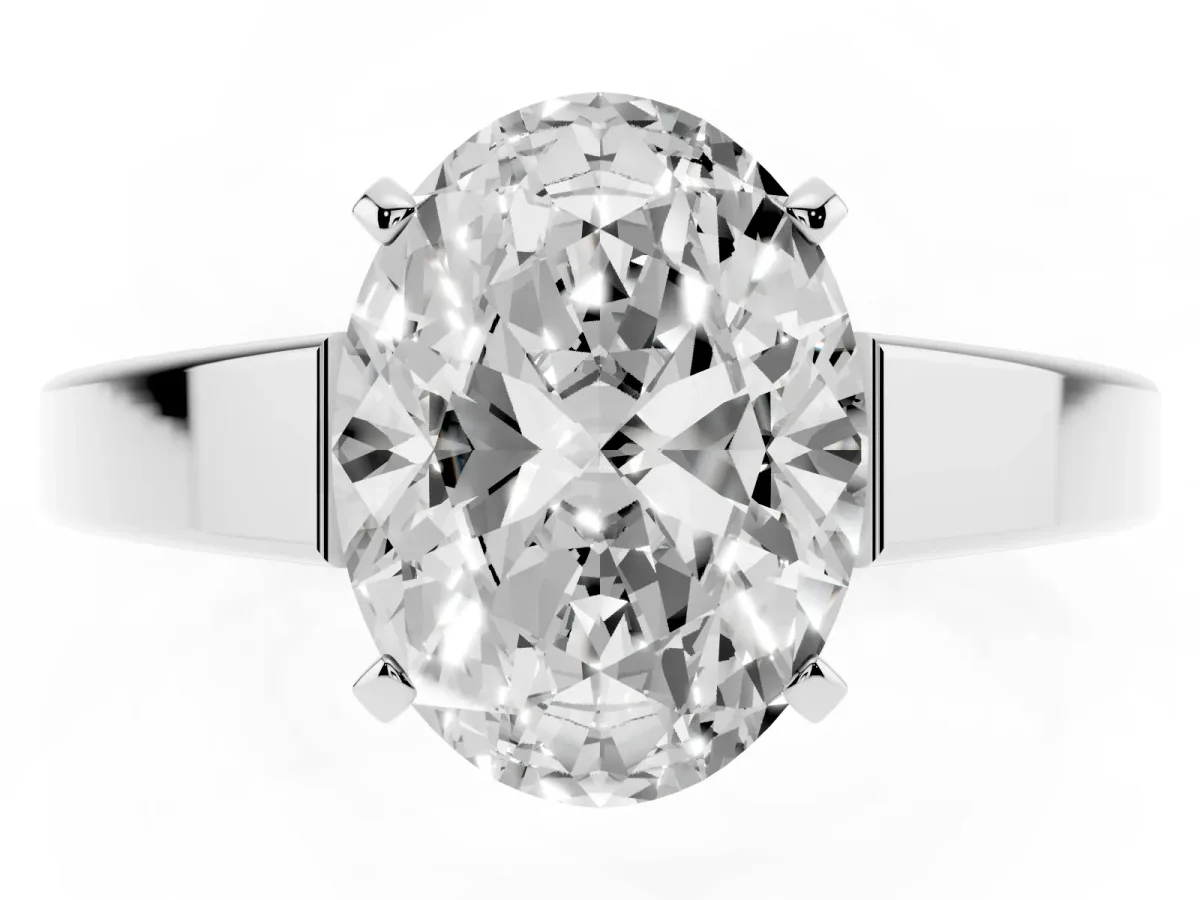 Oval Cut Solitaire Engagement Ring with Four-Prong Setting and Tapered Band White gold
