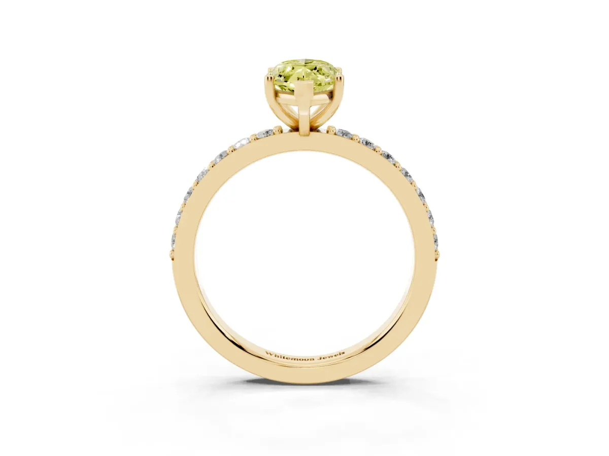 Fancy Yellow Marquise Cut Cut Diamond Solitaire with Pave Band and Four-Prong Setting Yellow gold
