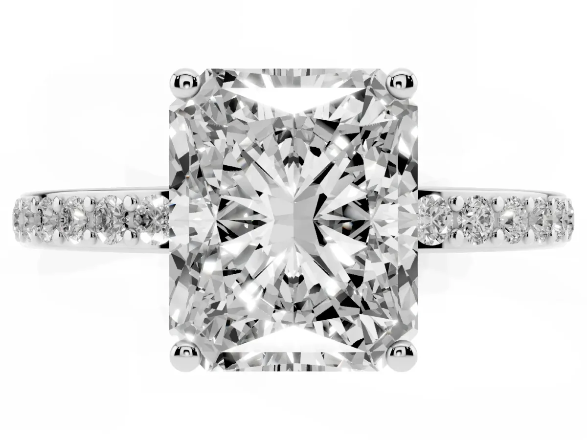 Radiant Cut Cut Diamond Pavé Band Ring with Four-Prong Setting Platinum