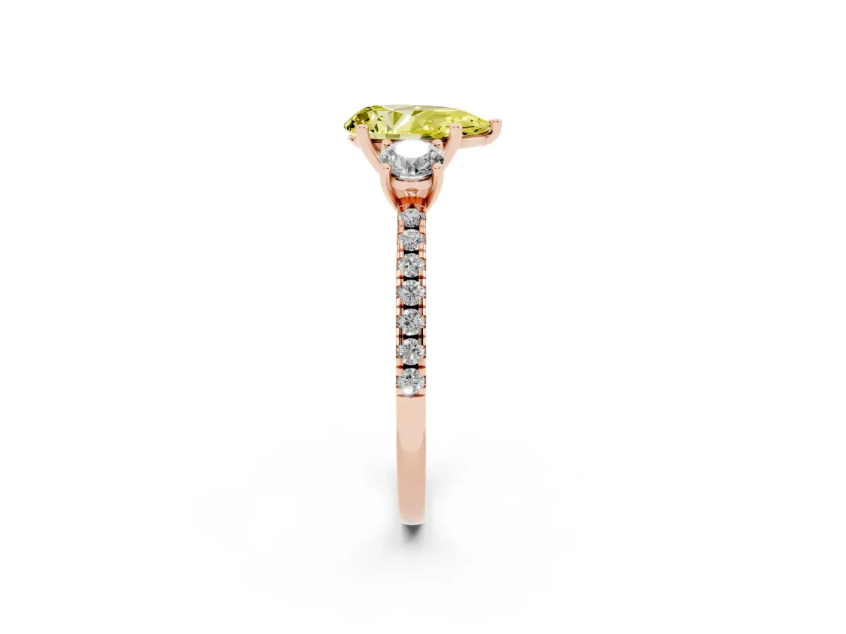 Fancy Yellow Three-Stone Pear Cut Cut Diamond Pavé Band with Prong Setting Rose gold