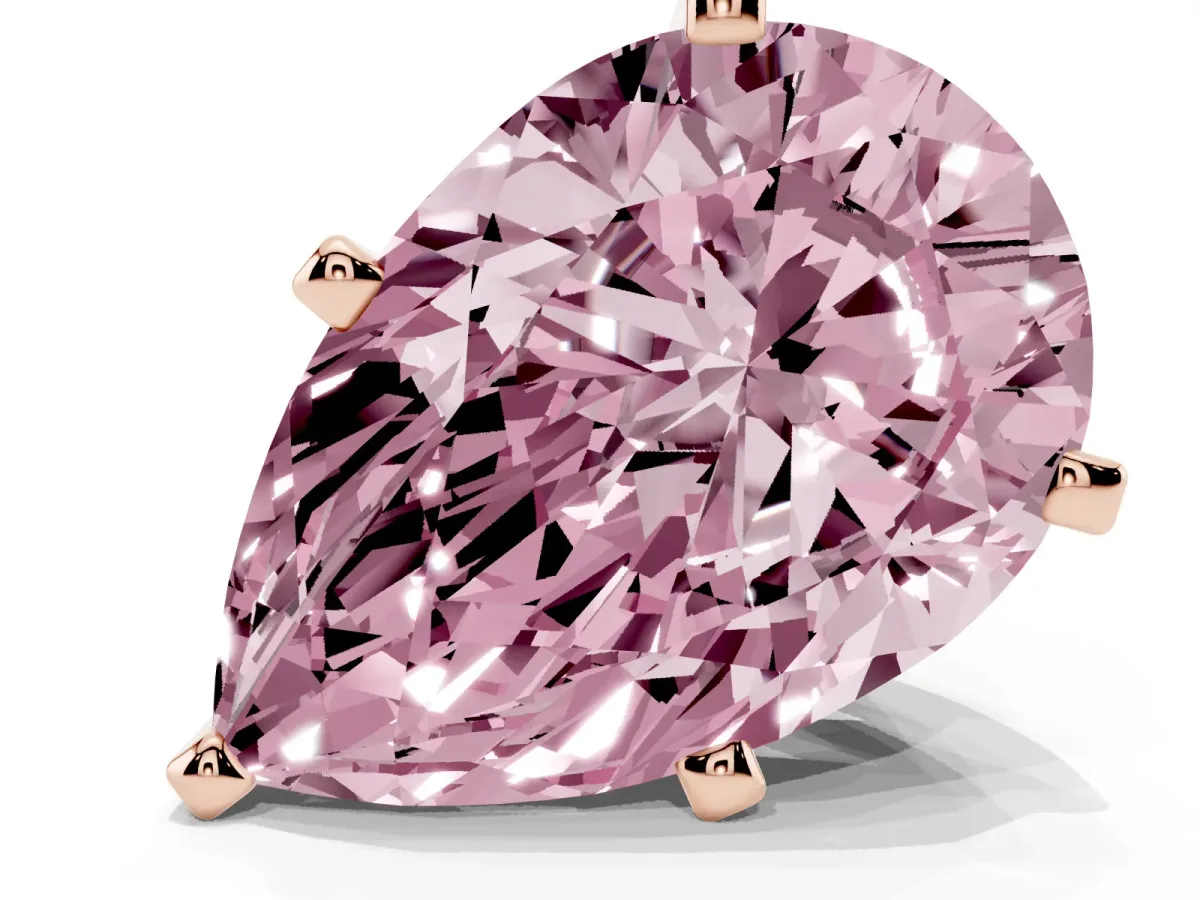 Fancy Pink Pear Cut Diamond Solitaire Ring with Prong Setting and Classic Band Rose gold