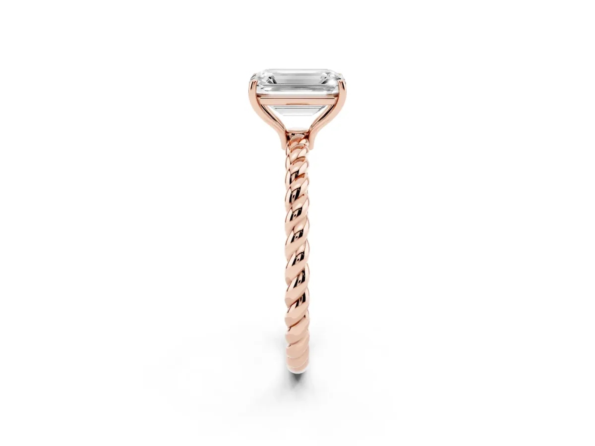 Emerald Cut Solitaire Twist Band Ring with Four-Prong Setting Rose gold