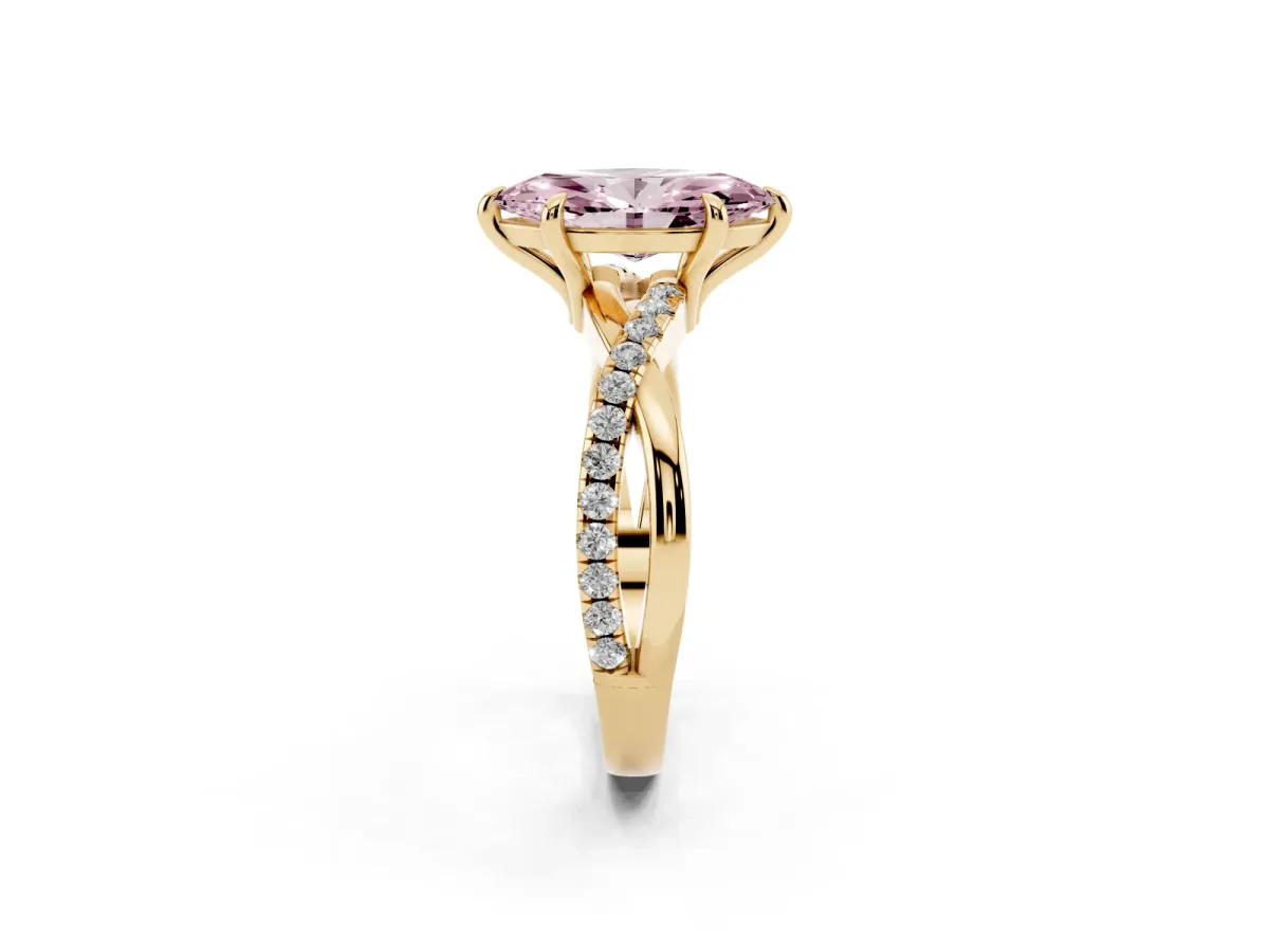 Fancy Pink Marquise Cut Cut Diamond Twist Band Solitaire with Prong Setting Yellow gold