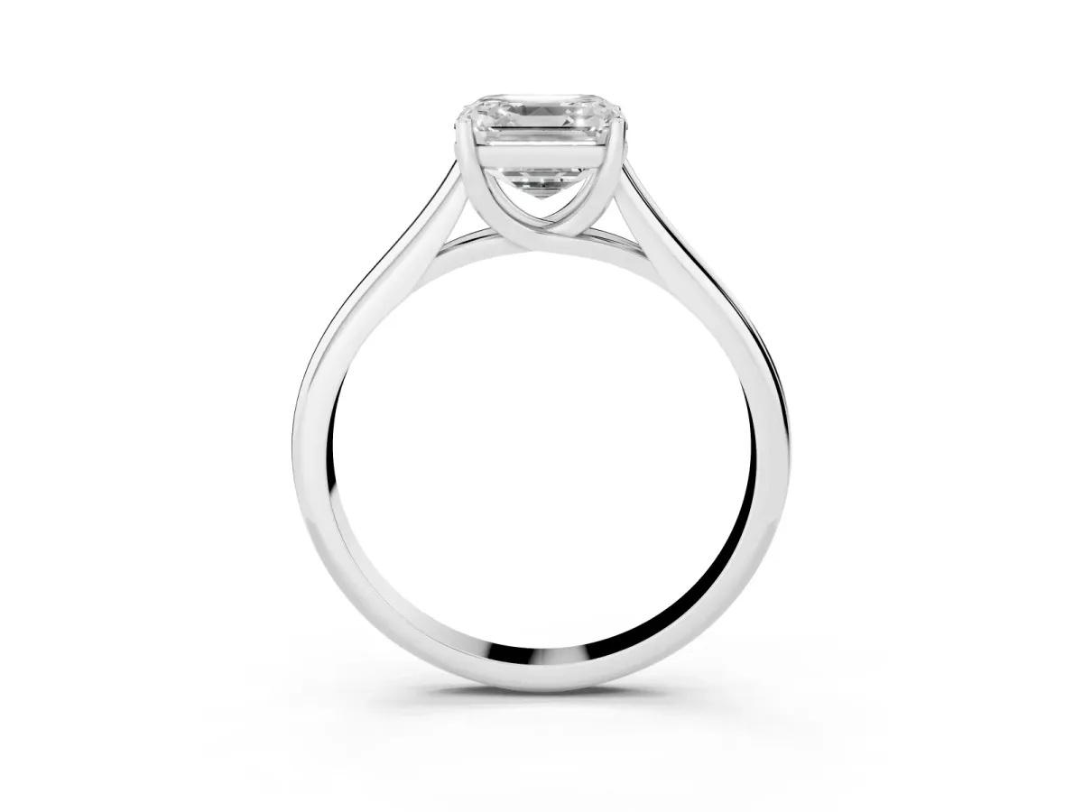 Asscher Cut Solitaire Engagement Ring with Tapered Band and Four-Prong Setting Silver