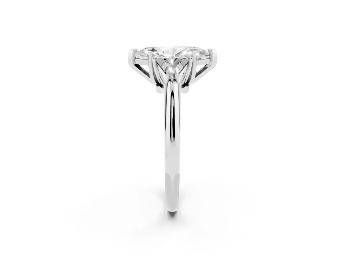 Three-Stone Marquise Cut Diamond Engagement Ring with Trillion Side Stones and Prong Setting Silver