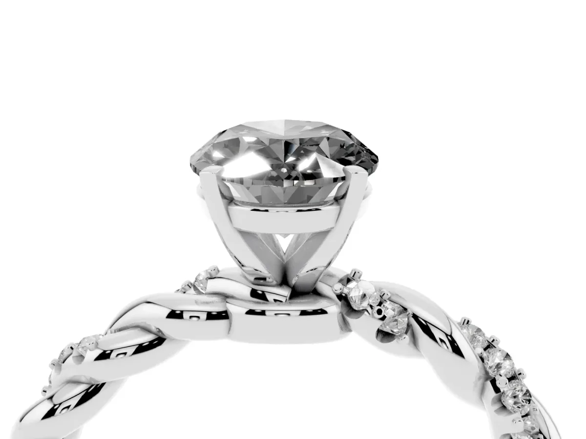 Fancy Black Oval Cut Diamond Solitaire Ring with Twisted Band and Pavé Accents Silver