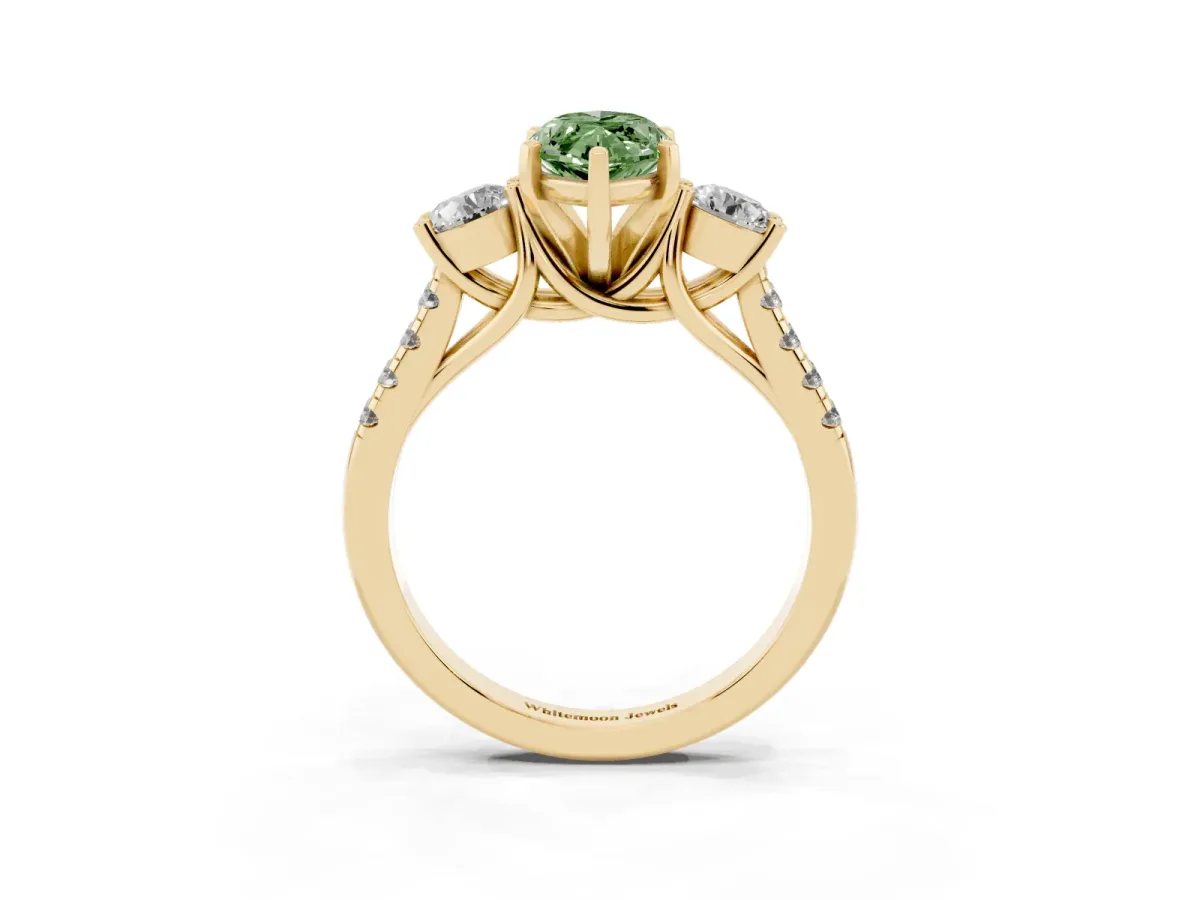 Fancy Green Three-Stone Marquise Cut Diamond Pavé Band with Four-Prong Setting Yellow gold