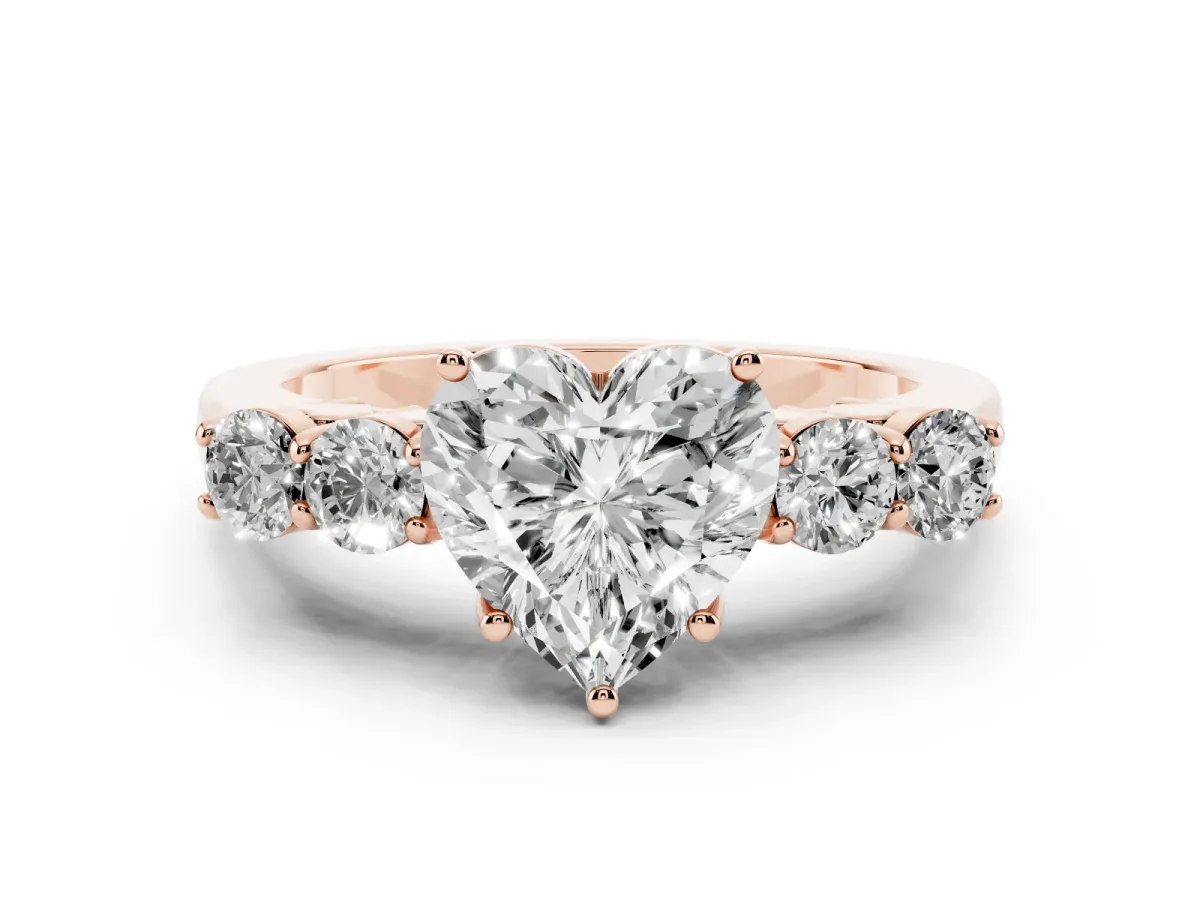 Heart Cut Cut Diamond Five-Stone Prong Set White Gold Ring Rose gold