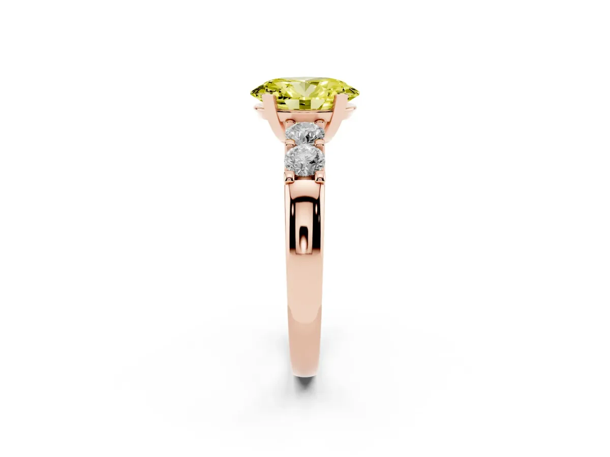 Fancy Yellow Oval Cut Brilliant Cut Diamond Five-Stone Prong Set Engagement Ring with Channel Band Rose gold