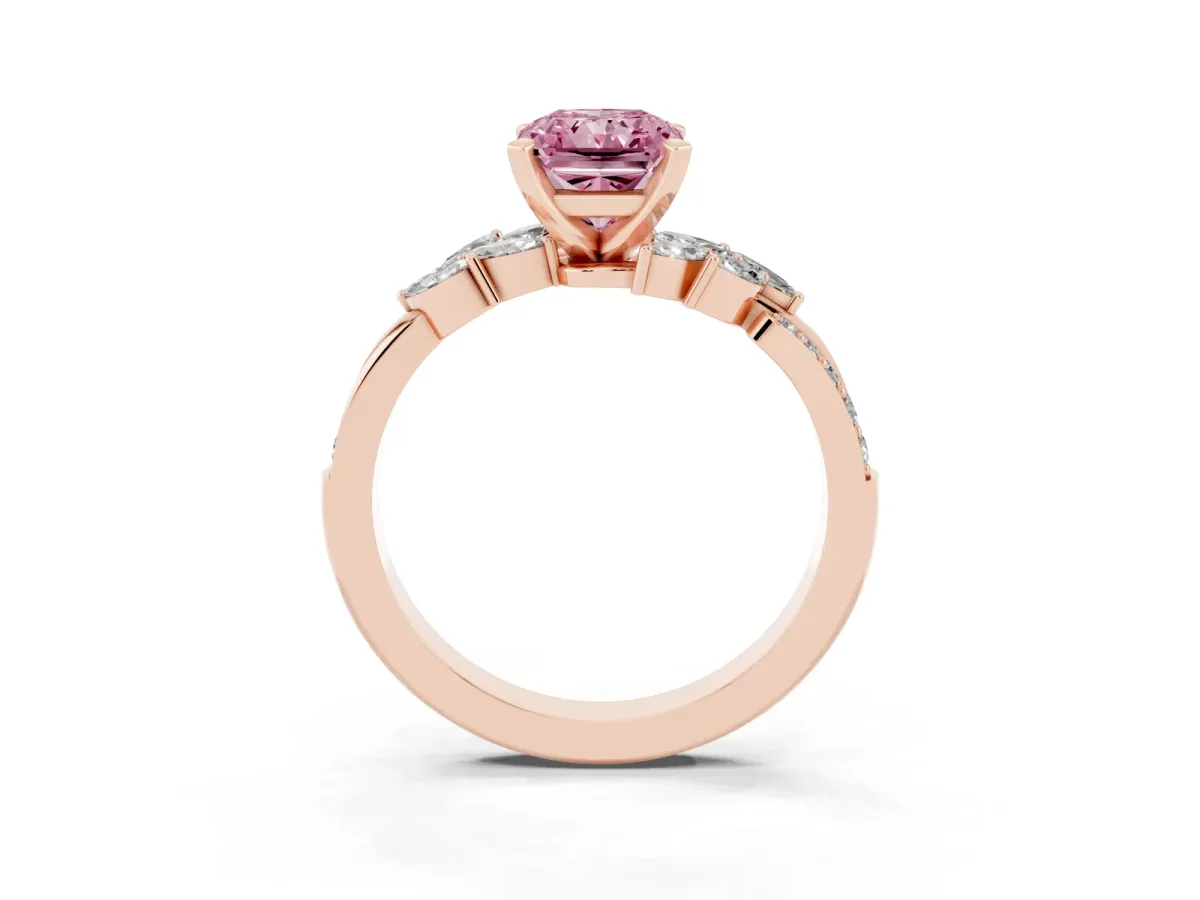 Fancy Pink Radiant Cut Solitaire Marquise Twist Band with Six-Prong Setting Rose gold