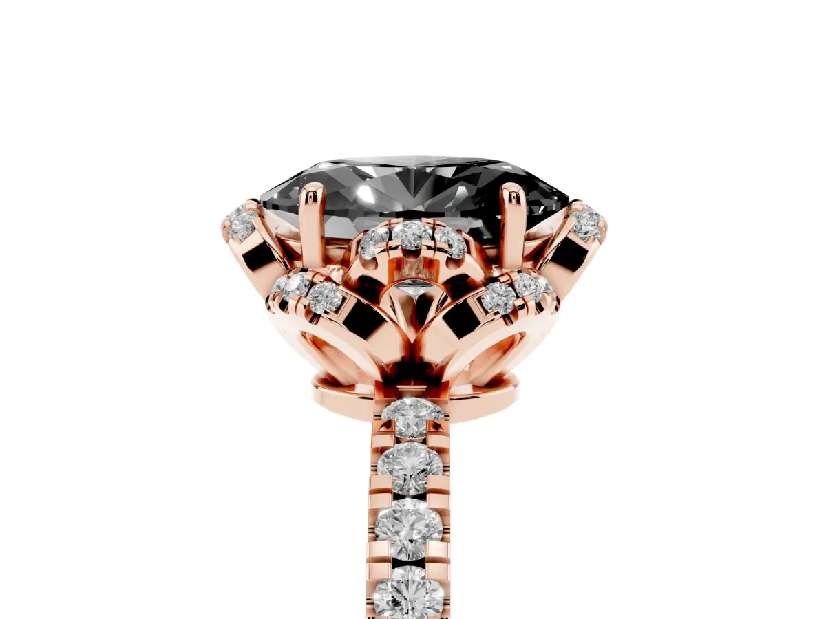 Fancy Black Oval Cut Diamond Halo Pave Band with Four-Prong Setting Rose gold