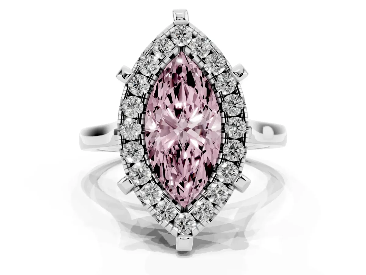 Fancy Pink Marquise Cut Diamond Cluster Halo Solitaire with Four-Prong Setting Silver