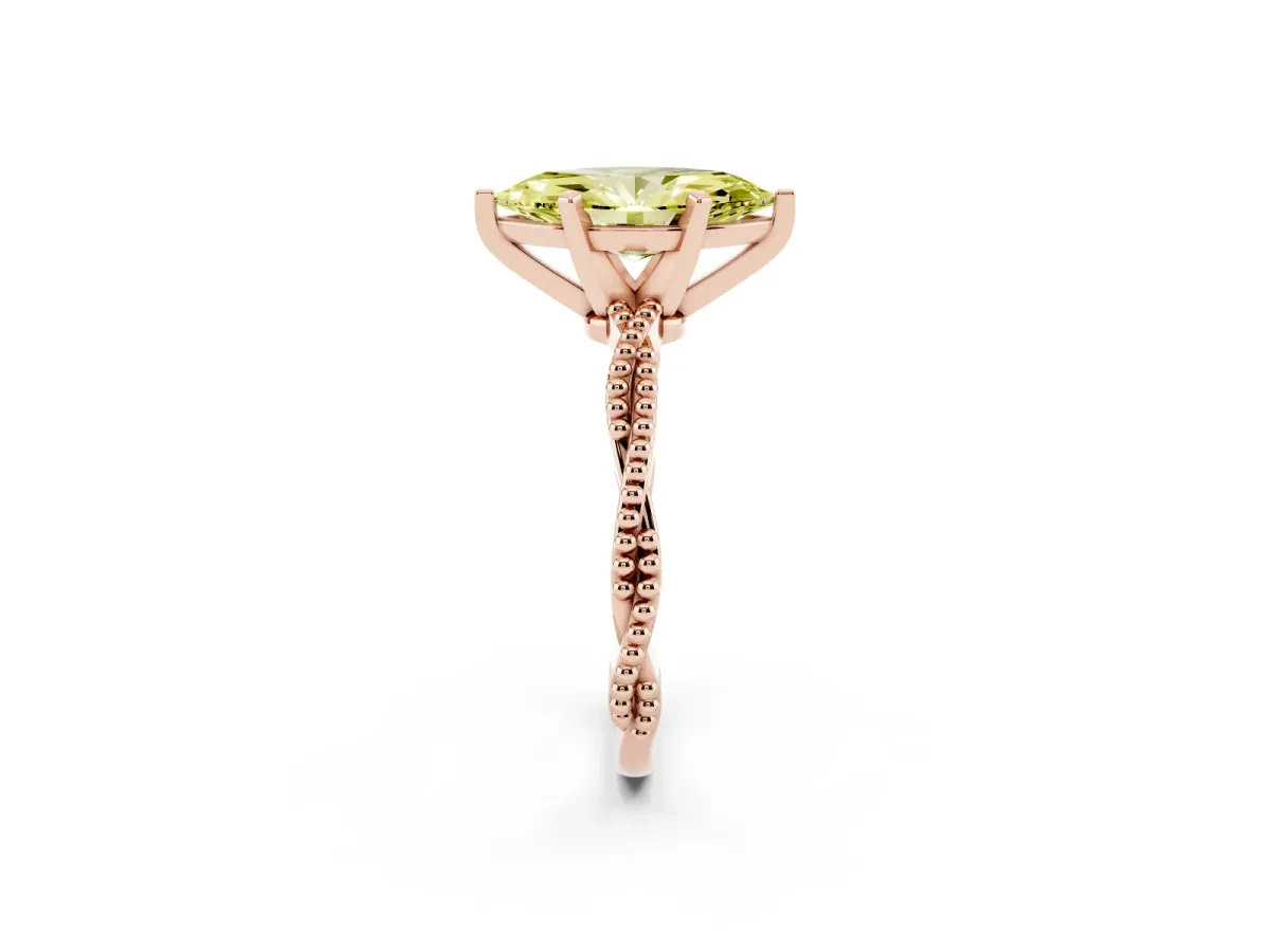 Fancy Yellow Marquise Cut Solitaire Twisted Band with Bead Prong Setting Rose gold